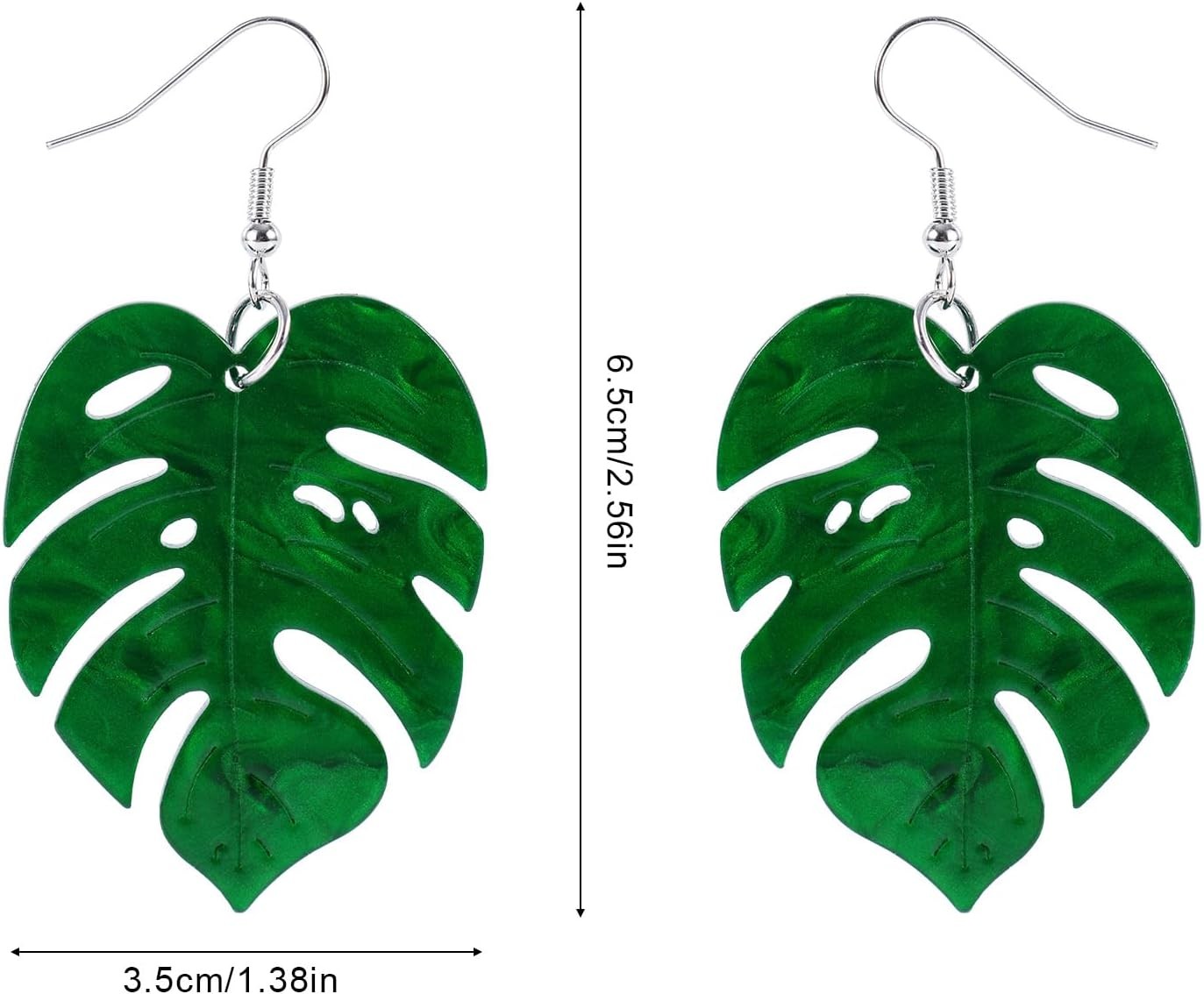 Green Monstera Leaf Earrings Acrylic Palm Plant Drop Dangle Tropical Jewelry Wom