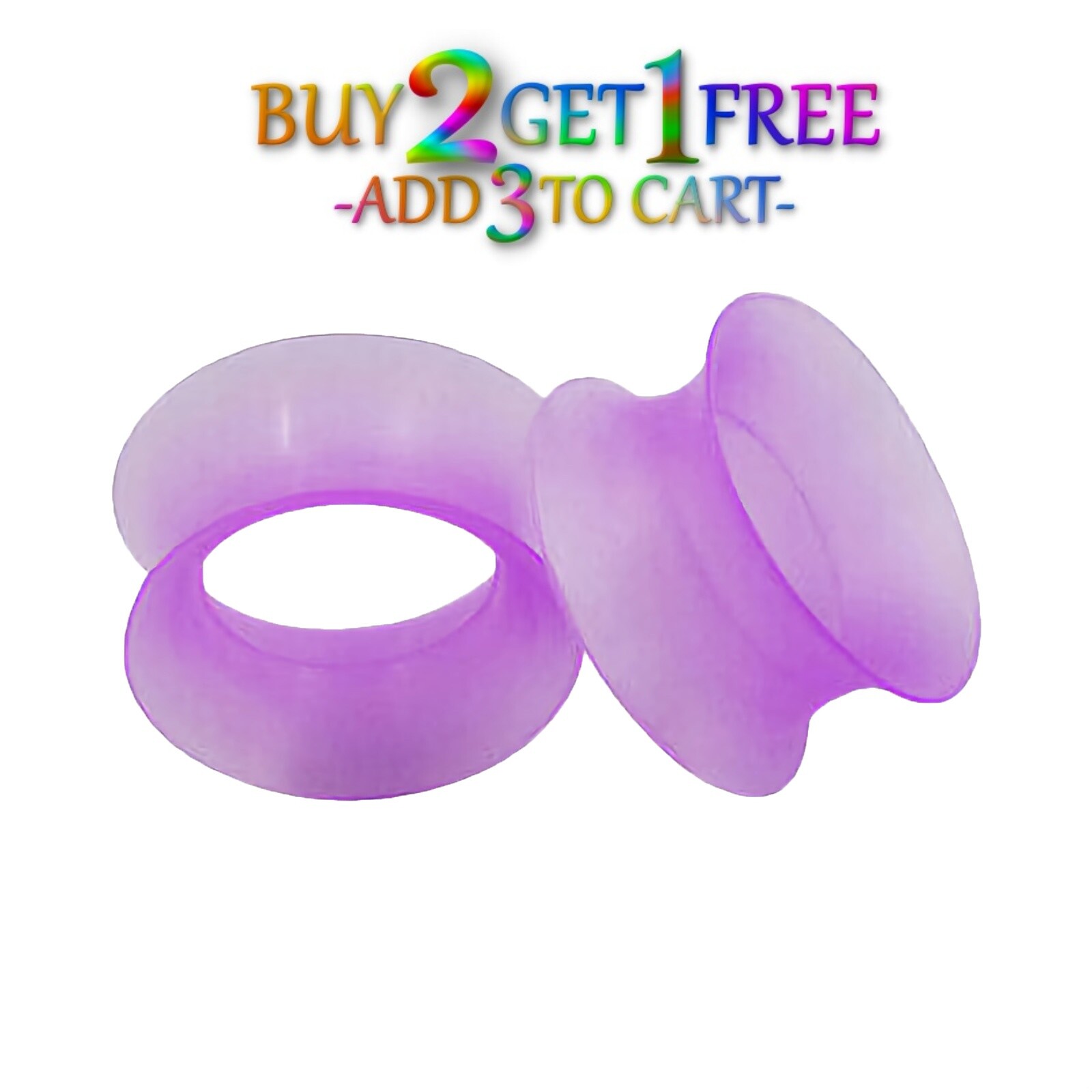 Pair 8g-40mm PURPLE SILICONE EARSKIN TUNNELS Double Flare Gauges Thin Flesh 1026