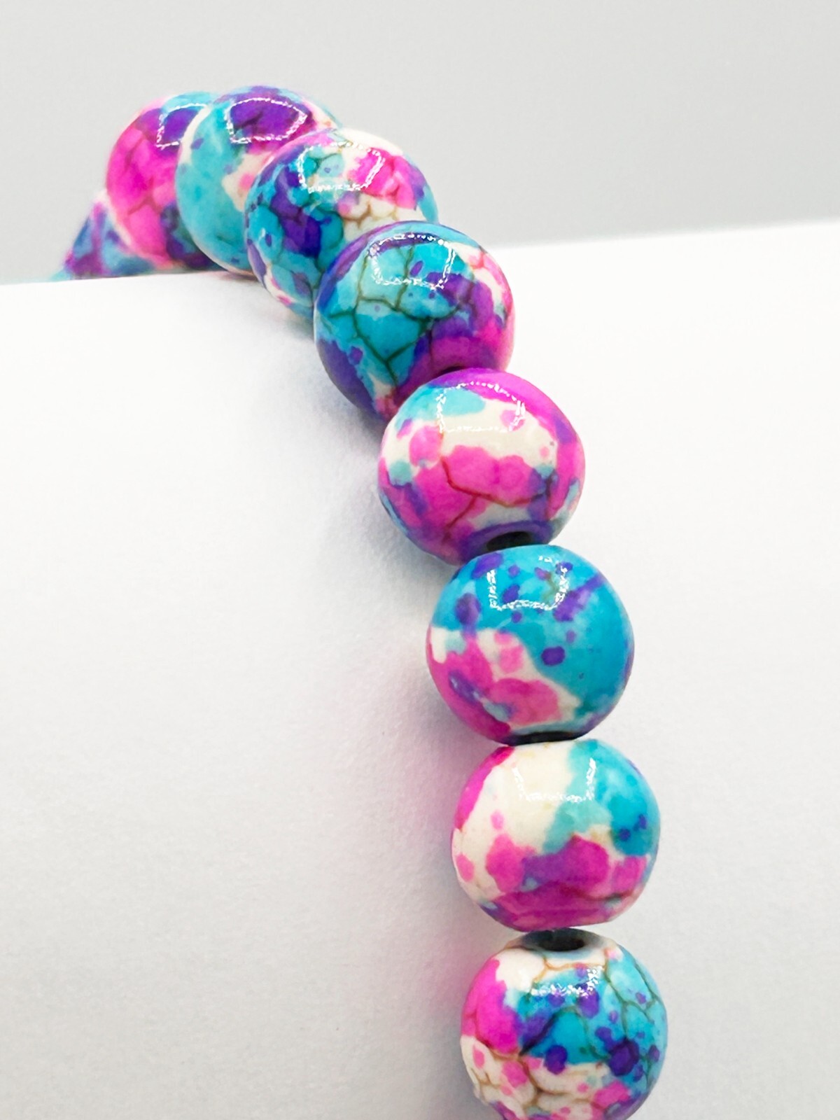 Synthetic Dyed Turquoise Beaded Stretch Bracelet with Cross, 6 mm Beads