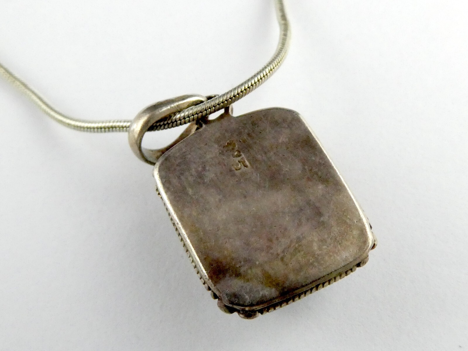 Vintage Sterling Silver Blue Moonstone Rectangular Cabochon Pendant Necklace 925