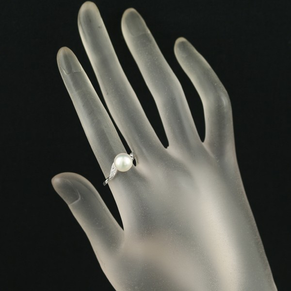 Auth Mikimoto Ring Akoya Pearl 8.0mm Diamond Solitaire US6-6.25 950 Platinum