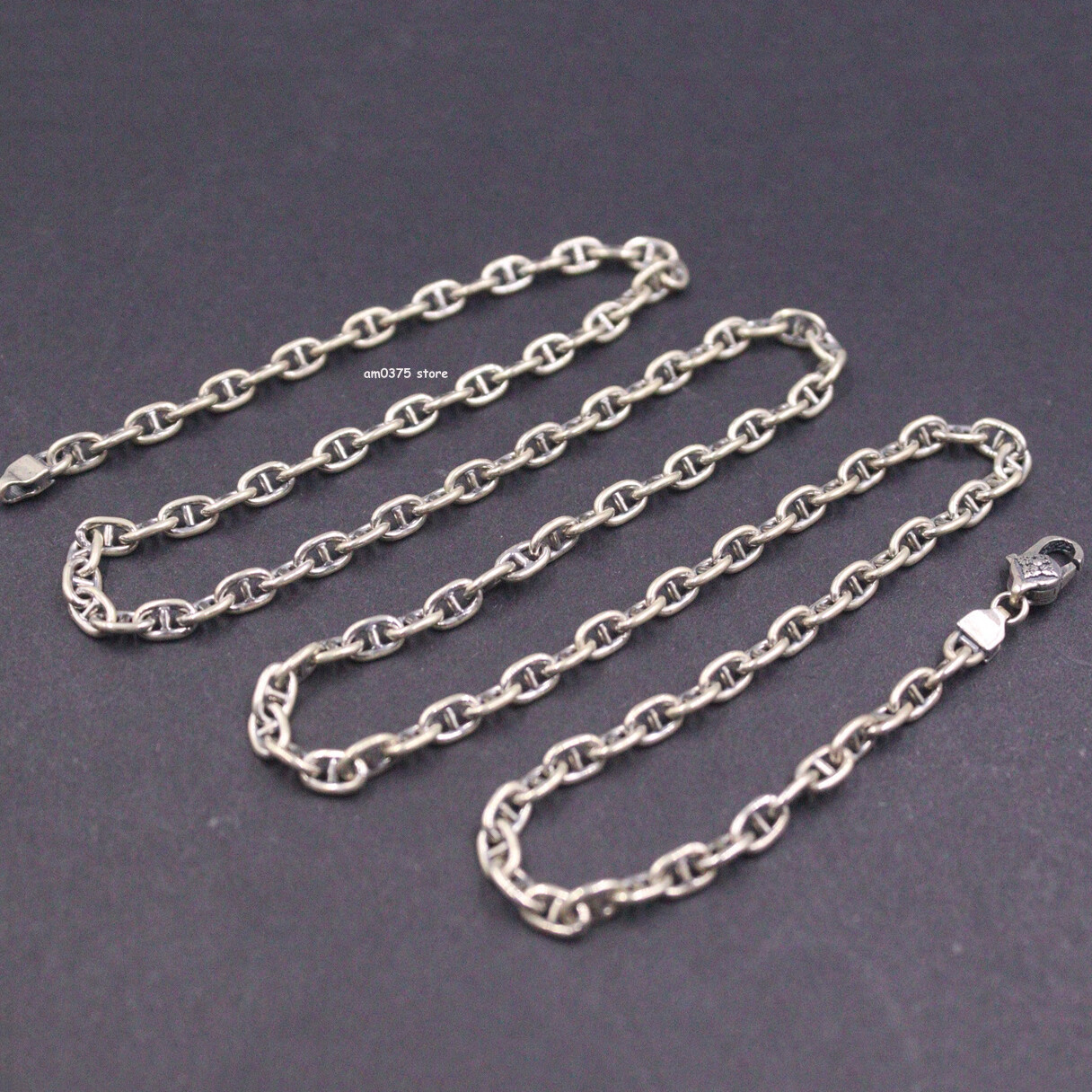 Pure S925 Sterling Silver Necklace Women Men 3.5mm Anchor Chain 22inch /16-17g