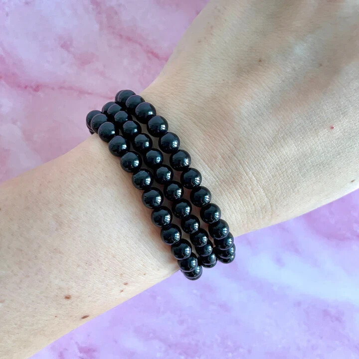 Natural Black Tourmaline Stone Bracelet Healing Crystal Stretch Bracelet for Man