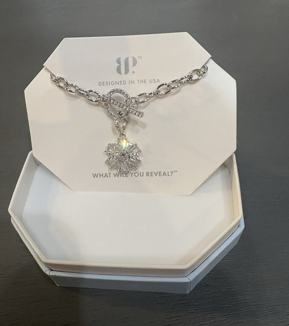 Blingbar Rhodium Plated White CZ Removable Pendant Necklace 18″ NK18545