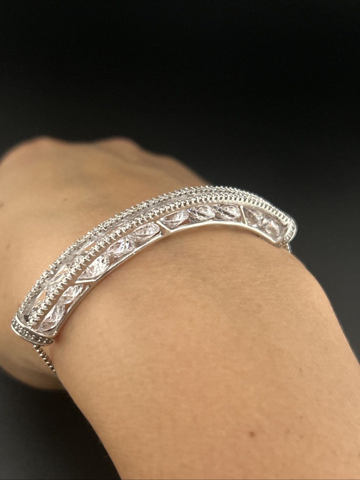 Sterling 925 Signed Fuzion Creations CZ Bridge Adjustable Slider Bracelet