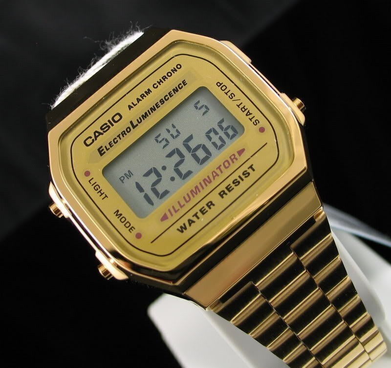 USA- MEN’S GOLD TONE STAINLESS STEEL DIGITAL WATCH A168WG CASIO