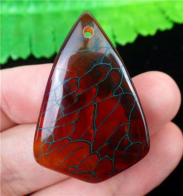 39x27x5mm Brown And Green Dragon Veins Agate Shield Pendant Bead EA84259
