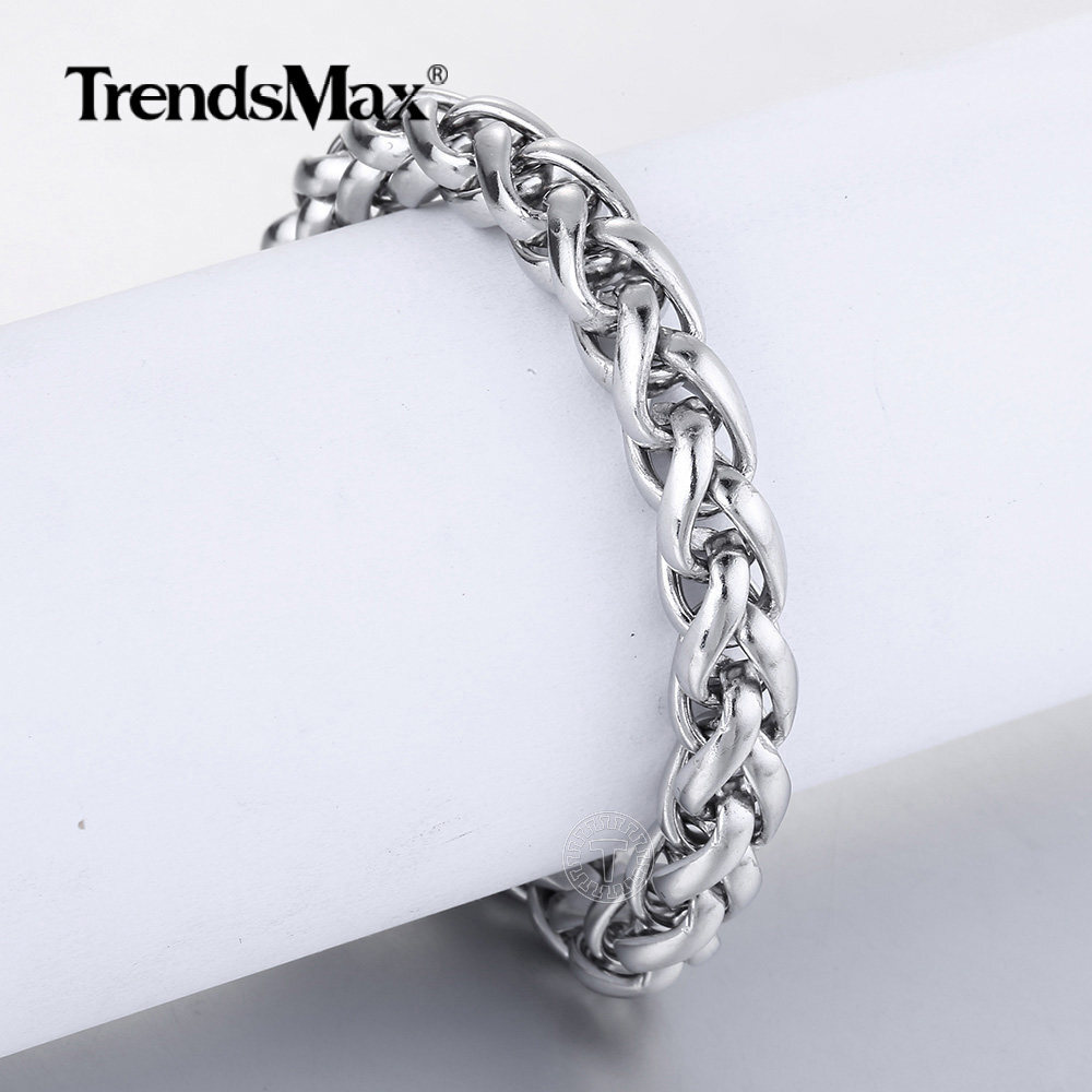 8MM Silver Stainless Steel Wheat Link Chain Bracelet Men Women Xmas Gift 8/9/10″