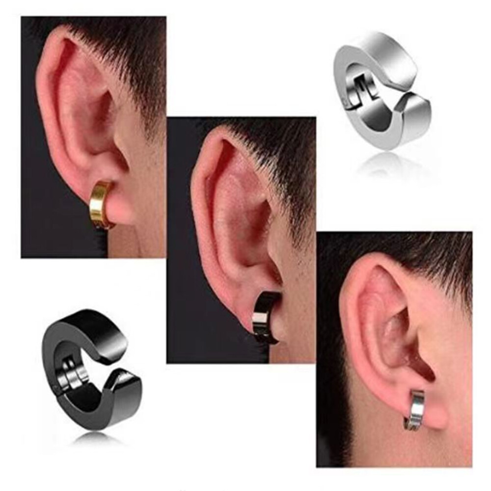 1 Pair Stainless Steel Ear Cuff Non-Piercing Clip On Hoop Earrings for Men Women