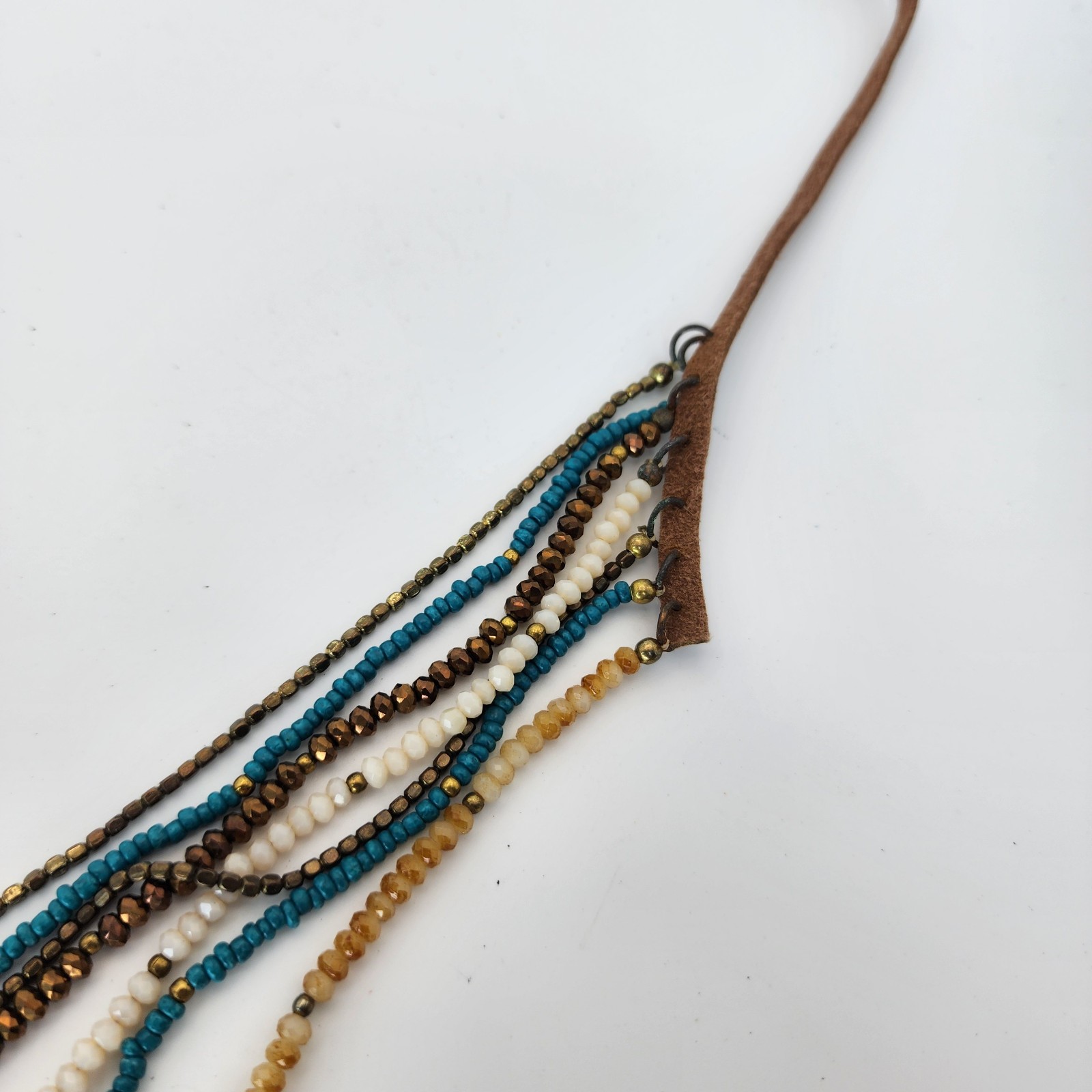 Boho Beaded Necklace Lot Braided Yellow, Blue & Brown Multi-Strand Earthy Tones