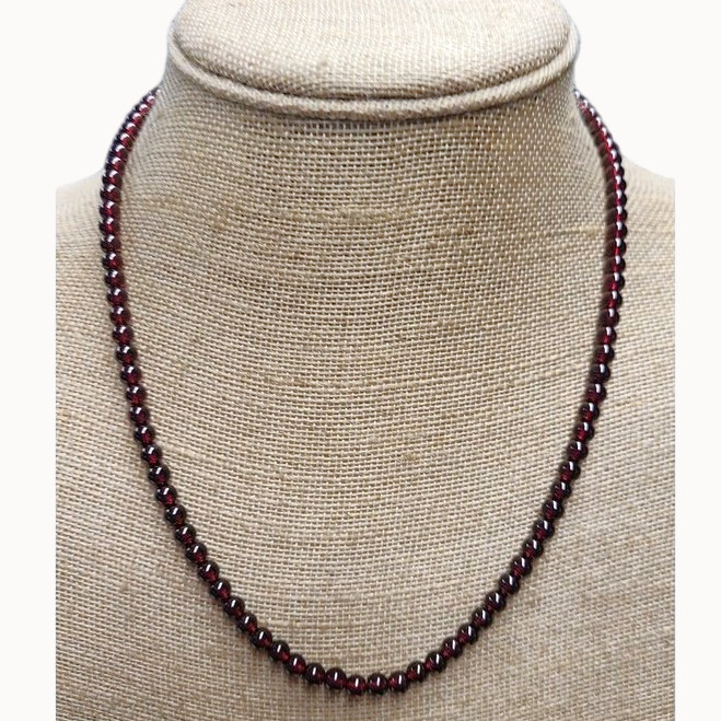 925 Garnet Necklace 4-5mm Round Beads Dark Red 20″ Adjustable Lobster Clasp NEW
