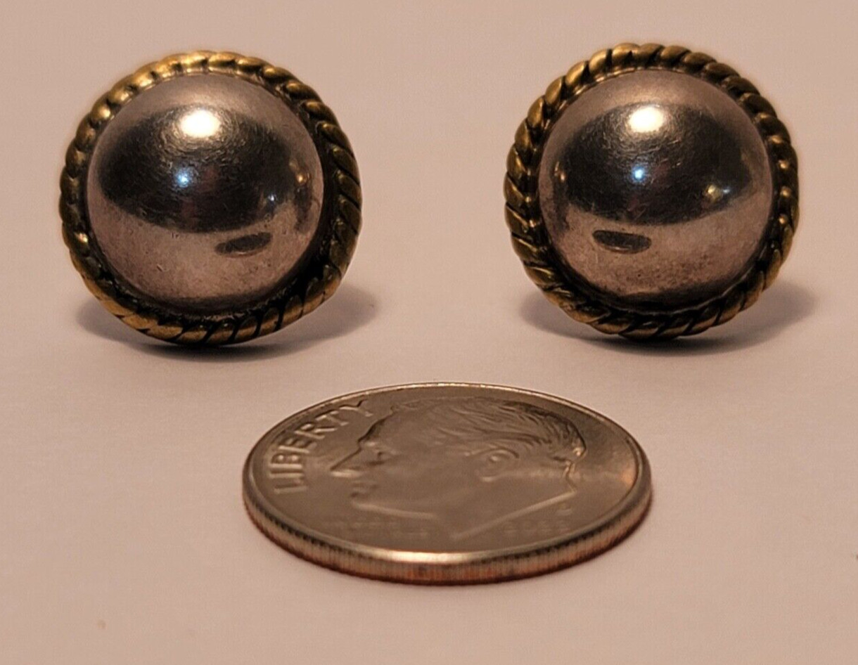 Stamped 925 Sterling Silver Vintage Button Earrings Signed Handmade Taxco Mexico