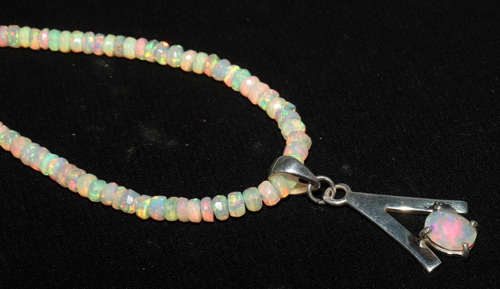 Natural Ethiopian faceted opal pendant with silver white opal necklace 3 to 6 mm