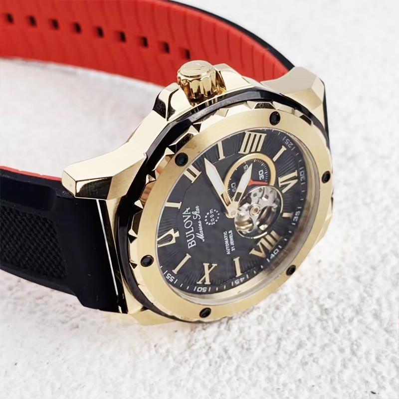 Bulova Marine Star A 98A272 Black Gold Dial Rubber Strap Automatic Men’s Watch