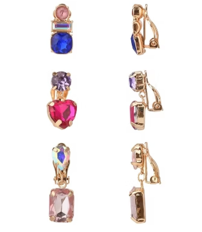 FAOabulous by FAO Schwarz Girls 3pk Multi Stone Clip Earrings, Multicolored