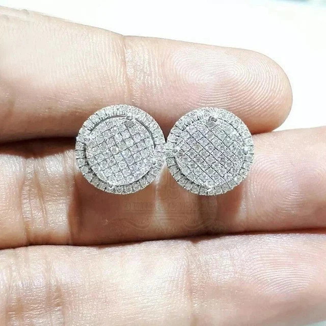 2CT Men Women’s Real Moissanite Cluster Stud Earrings 14k White Gold Plated