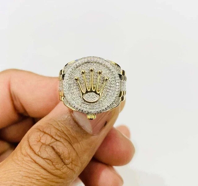 Designer Mens Wedding Ring 14K Yellow Gold Plated Round Cut Simulated Diamond