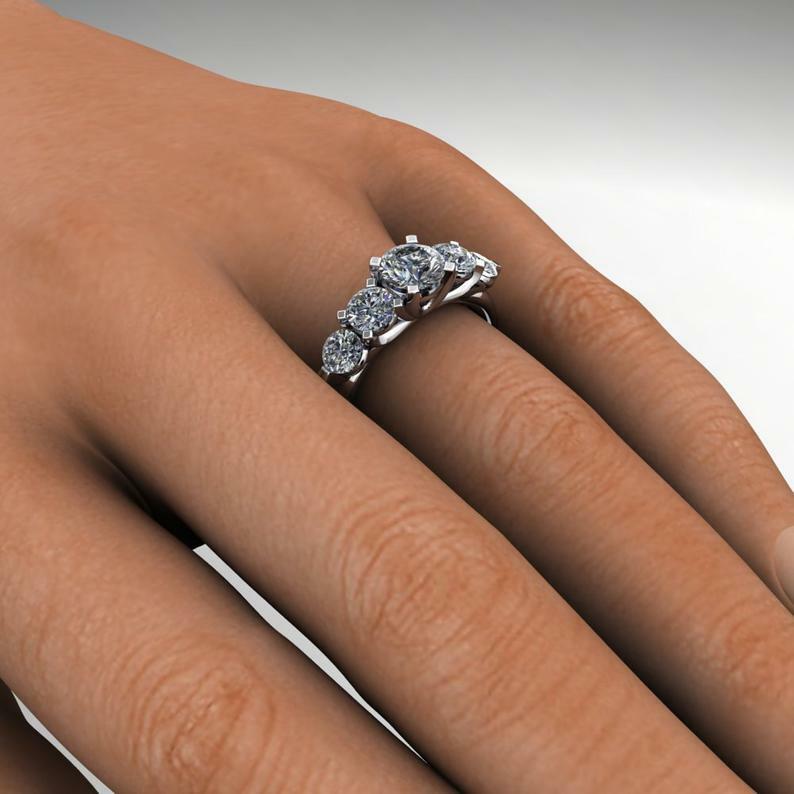 5 Stone Anniversary Wedding Ring Band 2ct Simulated Diamond White Gold Plated