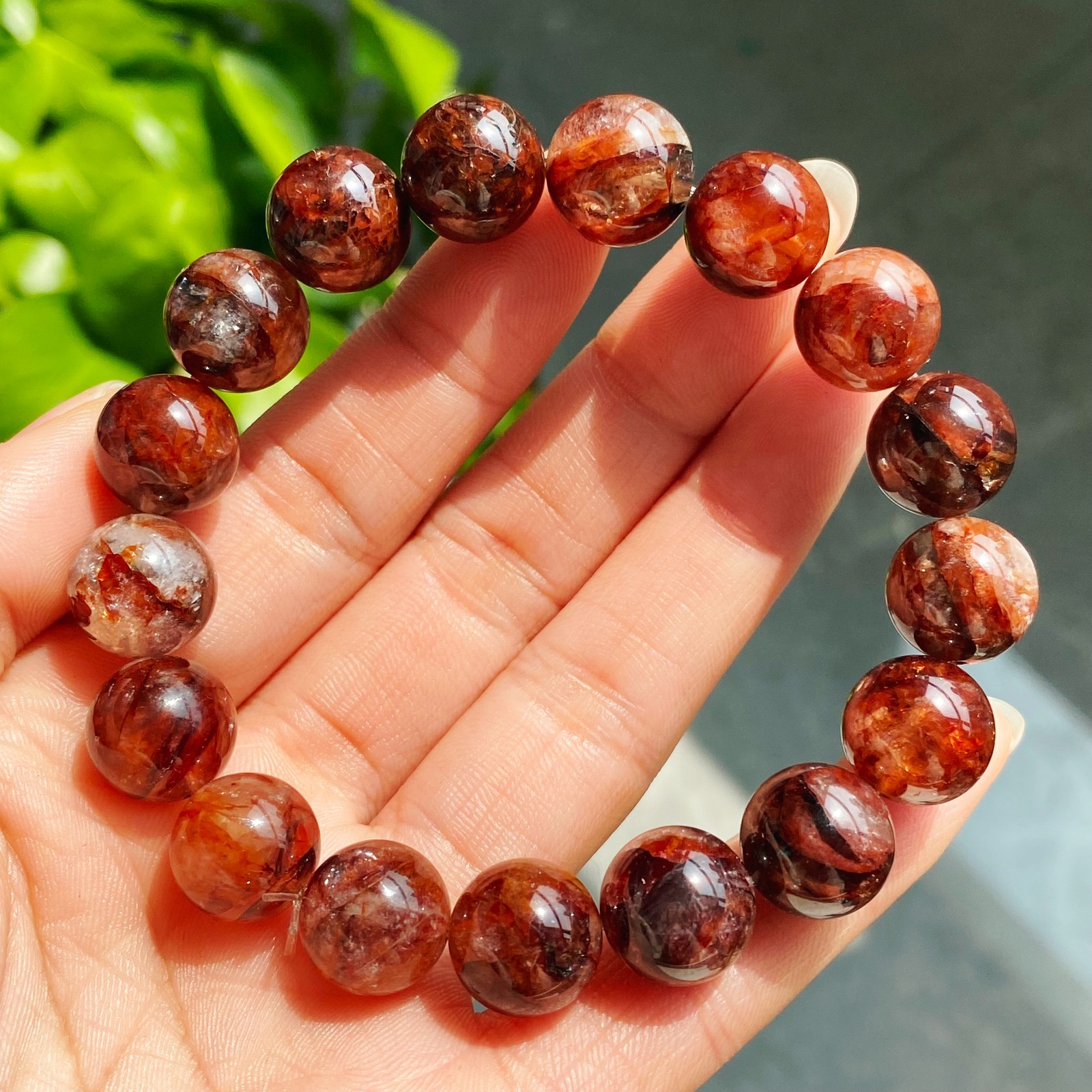 12.2mm Natural Red Multi-inclusions Phantom Quartz Crystal Beads Bracelet 2910