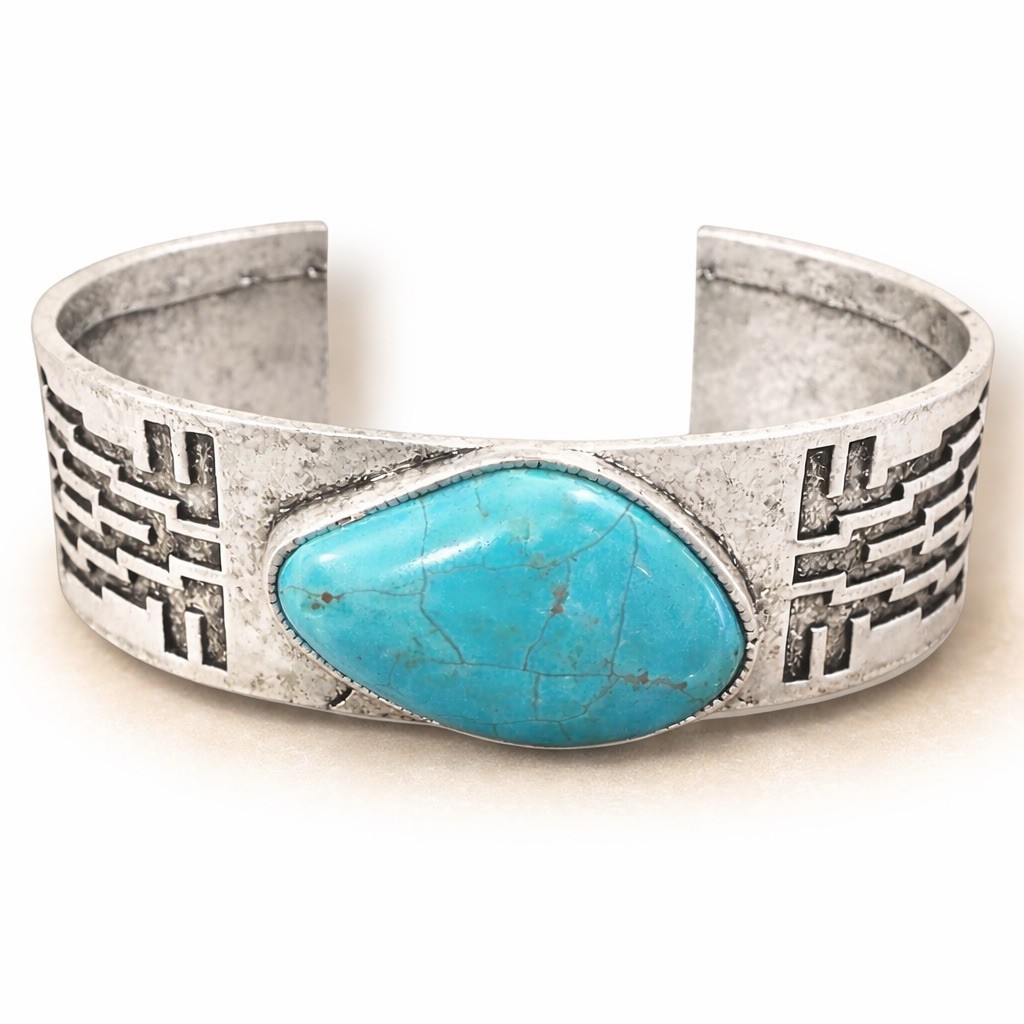 Turquoise Cuff Bracelet with Natural Stone, Ethnic Western Design