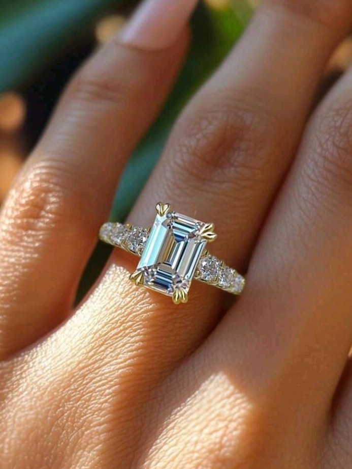 Gold-Plated Copper White/Colorless Square CZ Ring Size 7 With Inlay