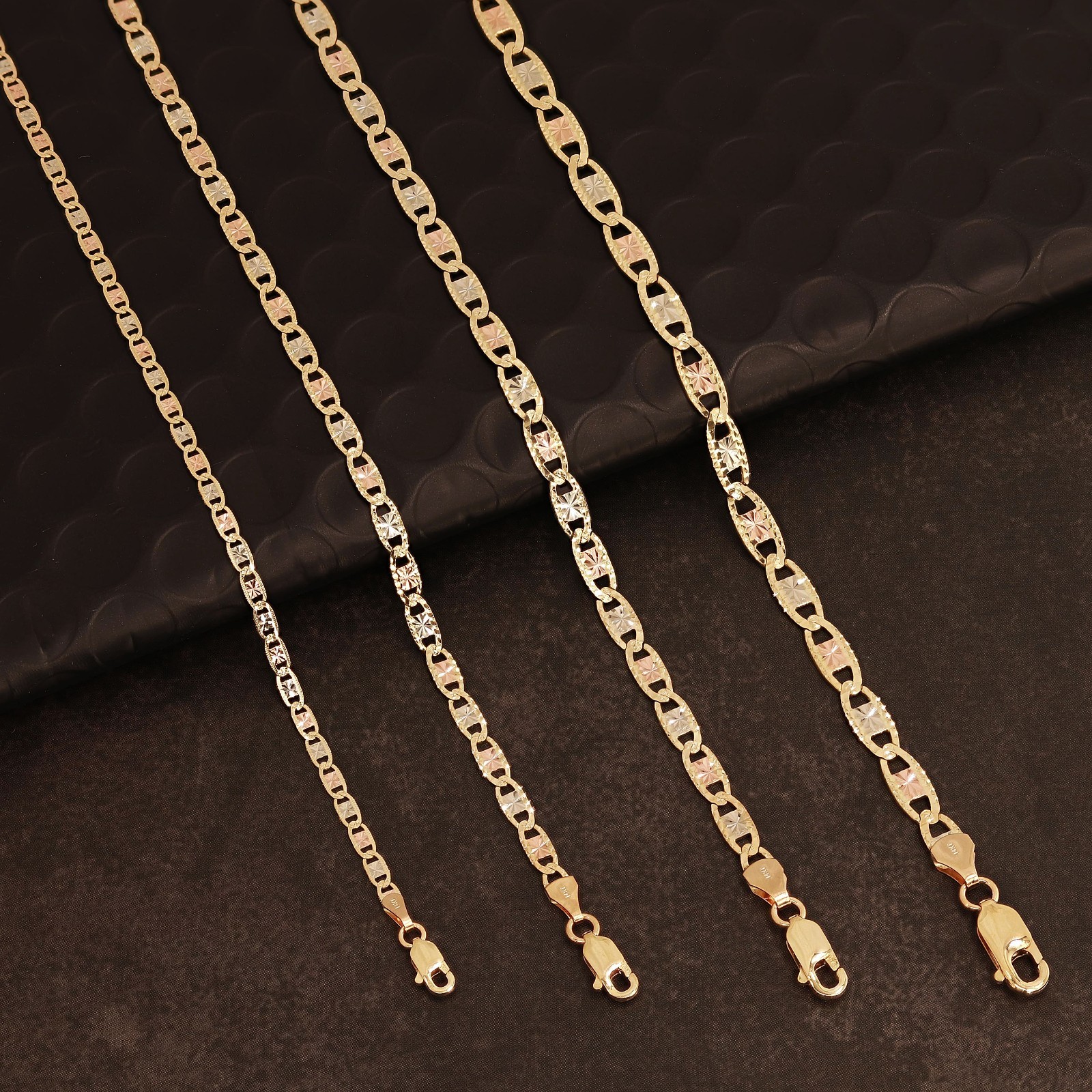 Italian 14k Tri-Color Gold Diamond Cut Valentino Chain Necklace 18″ 3.3mm 7 gram