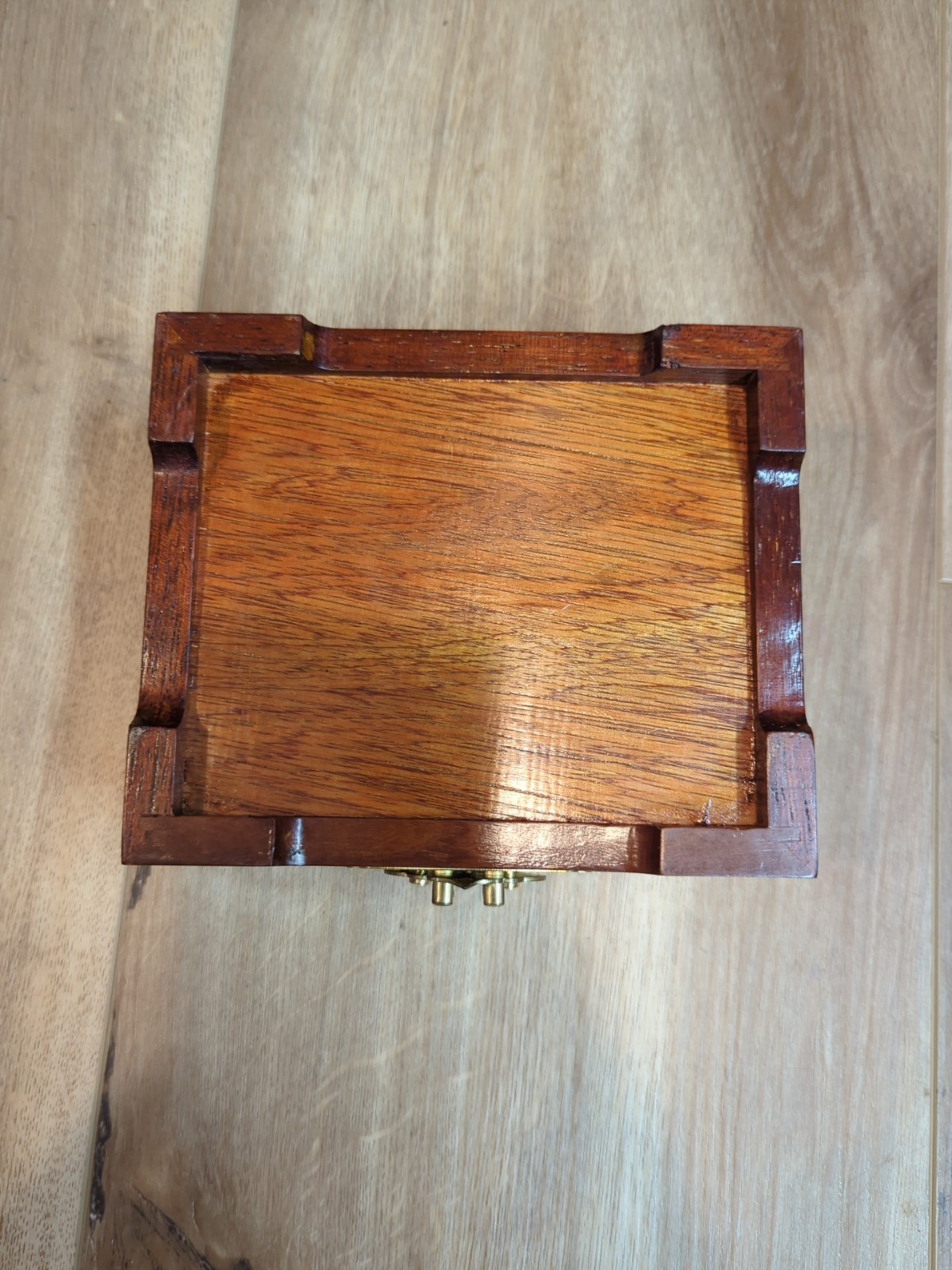 Vintage Lacquered Asian Wood Jewelry Box Mother Of Pearl Inlay