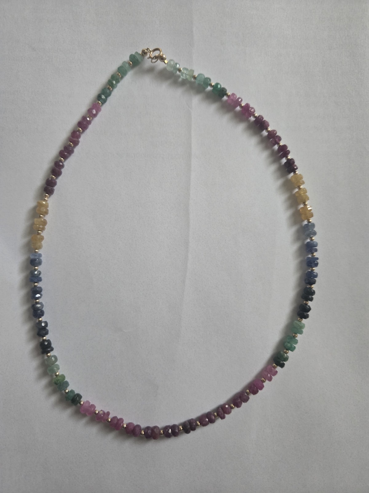 14k Yellow Gold Emerald Ruby Sapphire Necklace 16 In