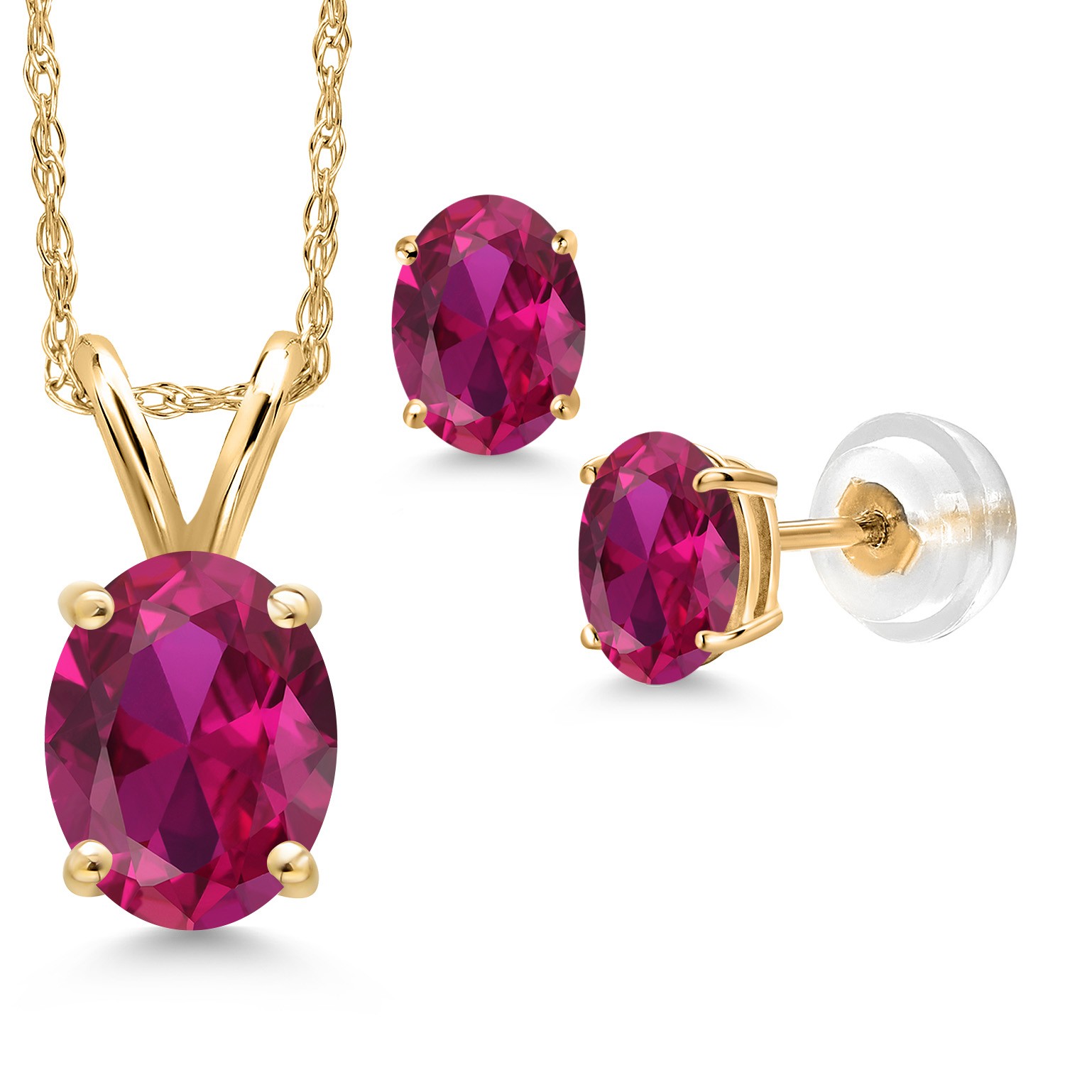 14K Yellow Gold Gemstone Birthstone Pendant and Earrings Jewelry Set for Women