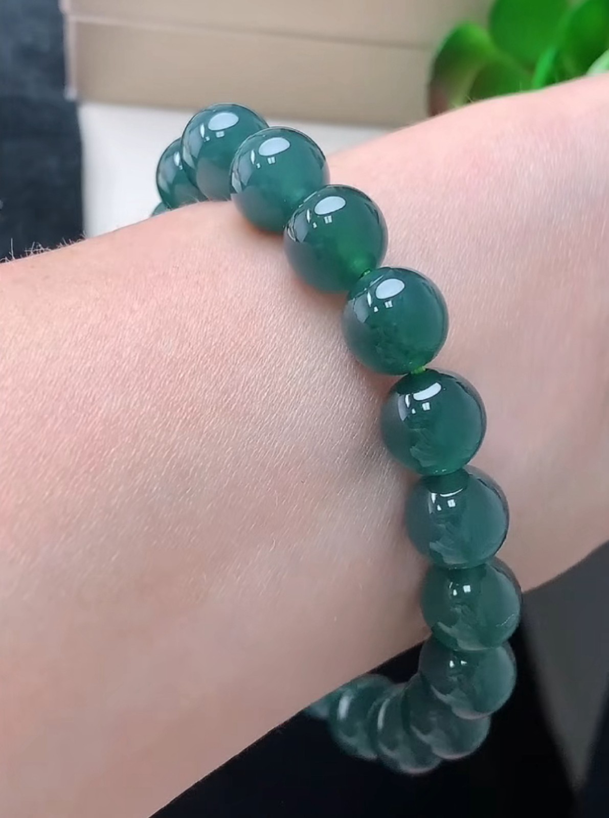 Icy Blue Green Jadeite Jade 9.7mm Beads Bracelet Bangle Certified 0630