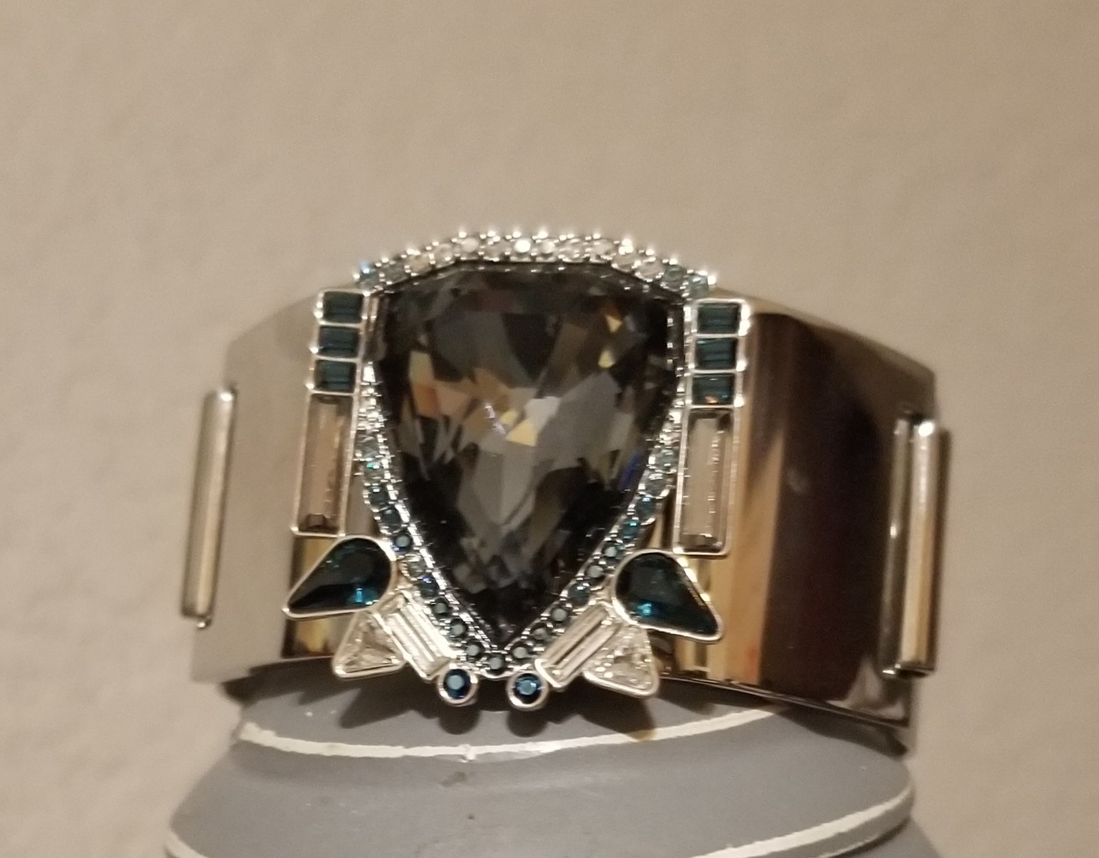 Swarovski Palladium Shogun Plated Bracelet Bangle Smokey Blue White Vintage