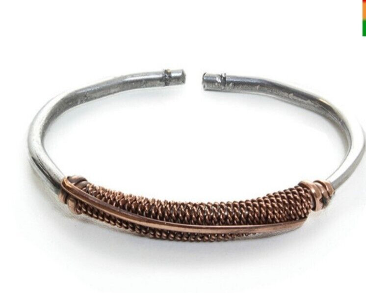 African- Silver Color Metal & Copper Twist Bracelet- Handmade Kenya- New