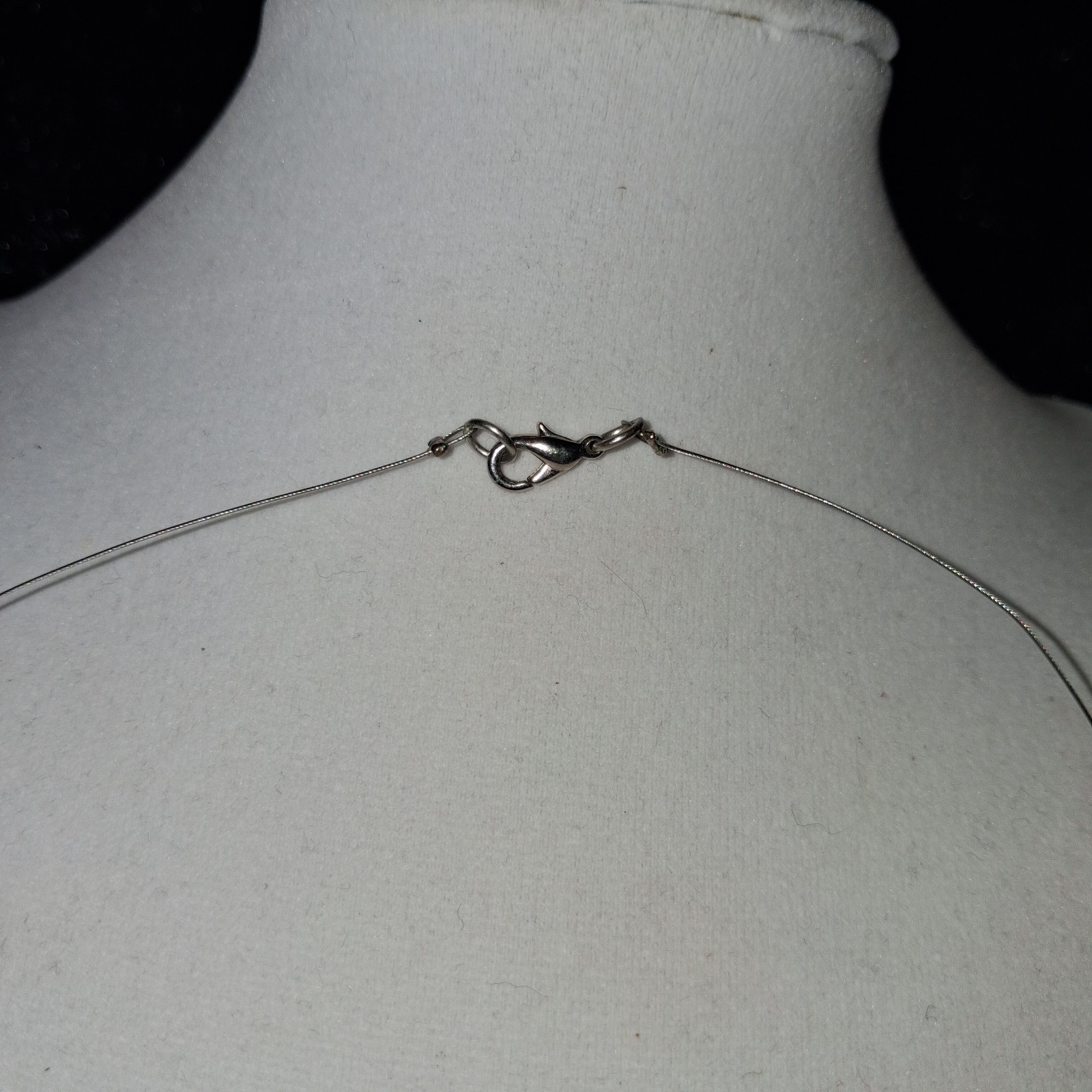 Silver Tone Wire Chain Necklace Clear Crystal Bicone Beads Lobster Clasp
