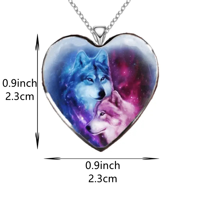 Wolf Celestial Love Heart Necklace Jewelry Pendant Animal Nature