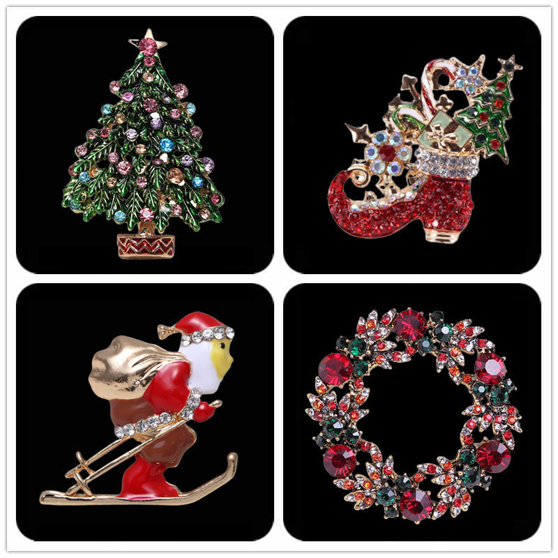 New Creative Christmas Collection Santa Claus Wreath Christmas Tree Shoes Brooch