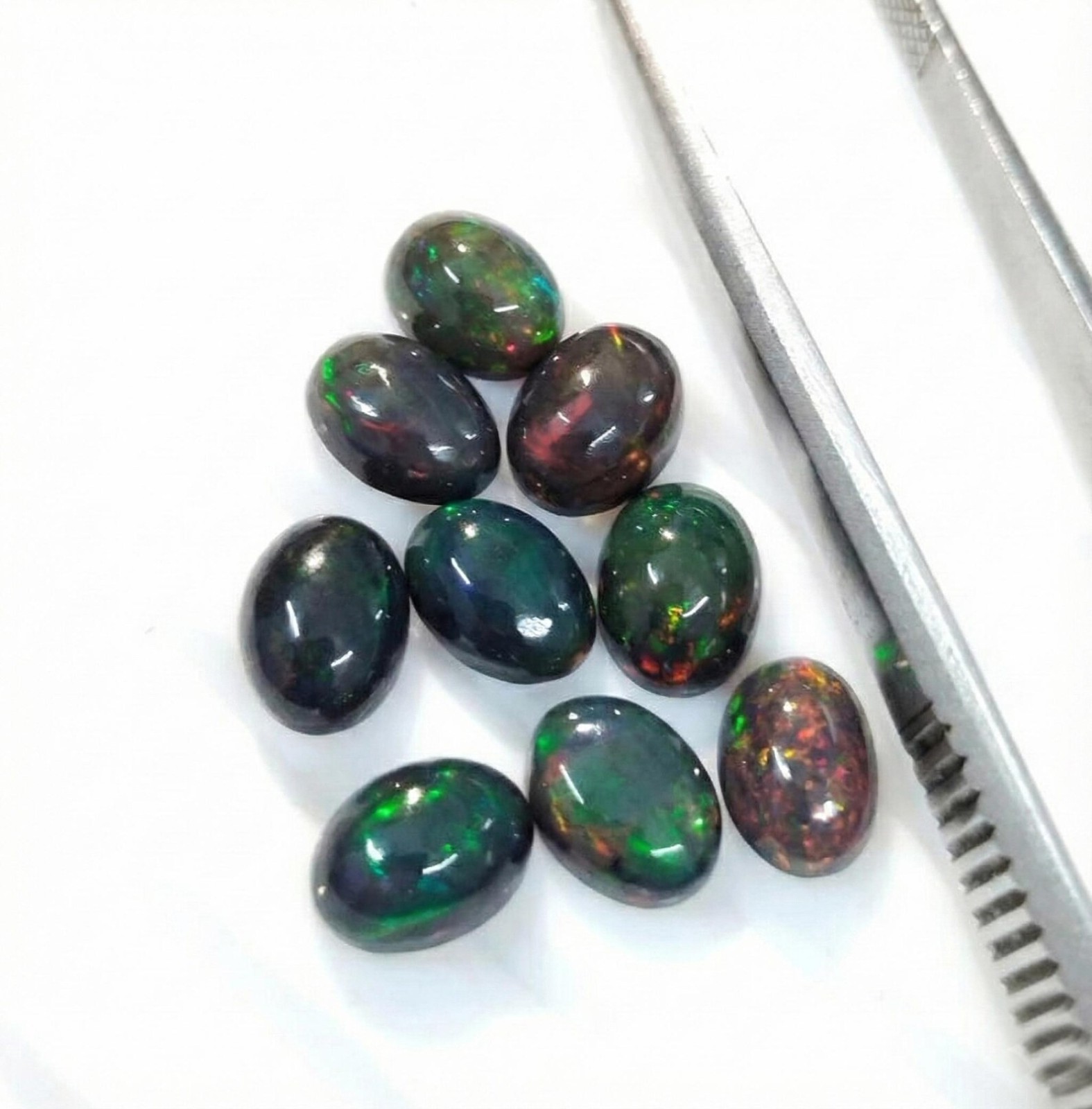 Natural Black Ethopian Opal Oval Cabochon 3x5mm To 8x10mm Loose Gemstone