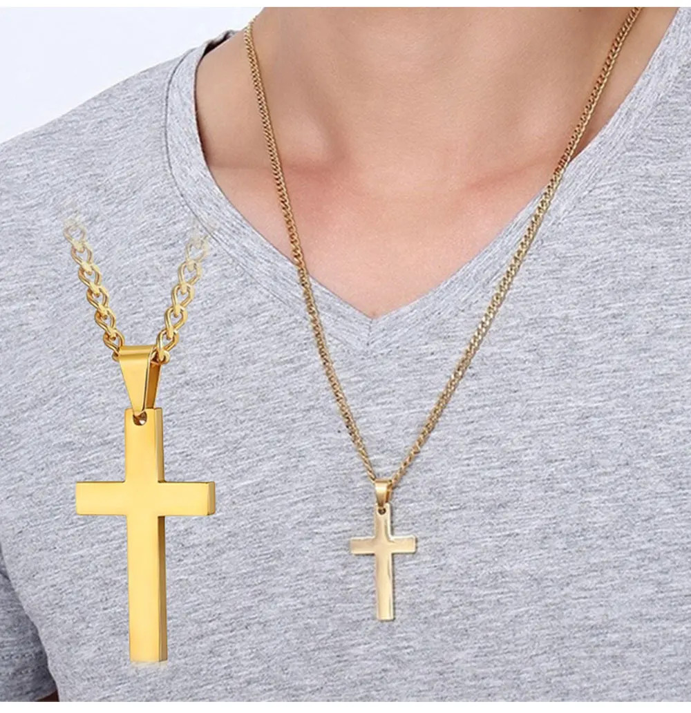 Fashion Stainless Steel Cross Pendant Necklace For Women Men Link Chain Charm