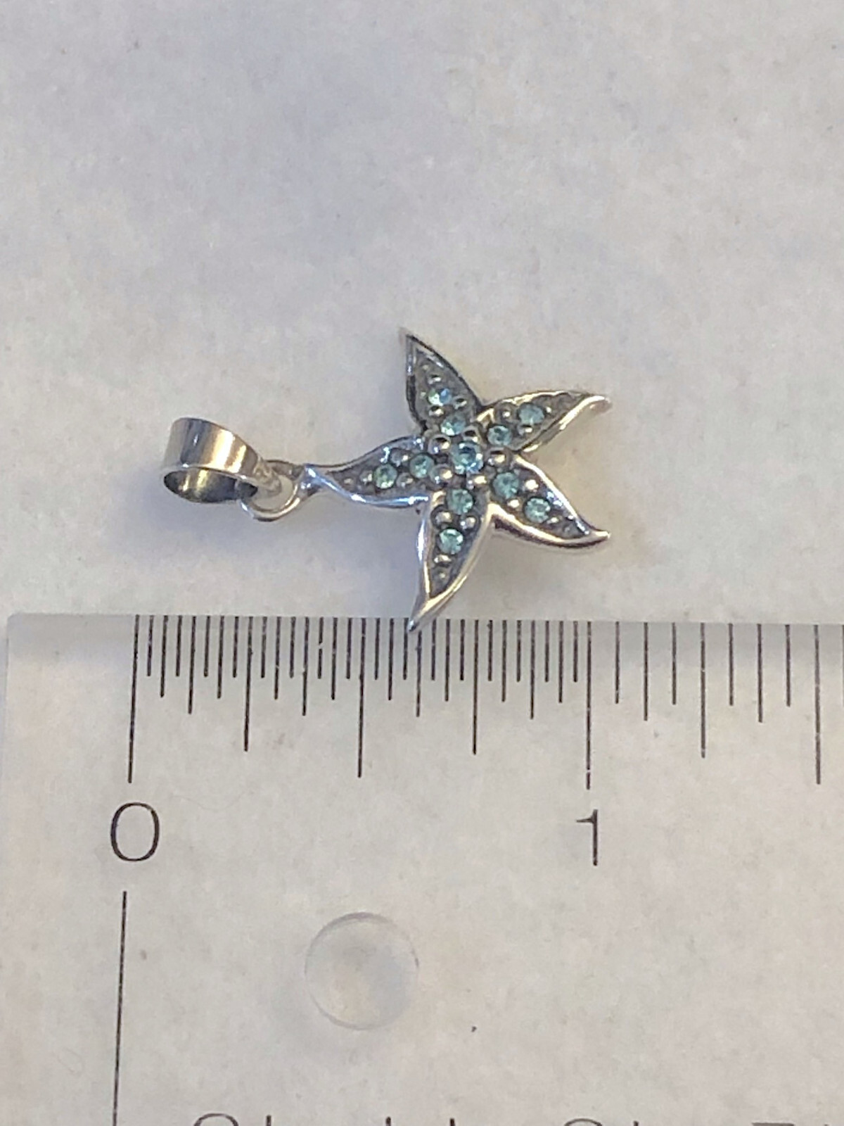 Wildthings Sterling Silver Starfish Pendant w/Faceted Aqua Crystal Stones