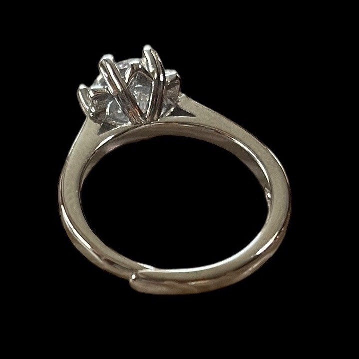 Sterling Silver Floral Round Cut Solitaire Adjustable Pavé Accent Ring 7.5 Spark