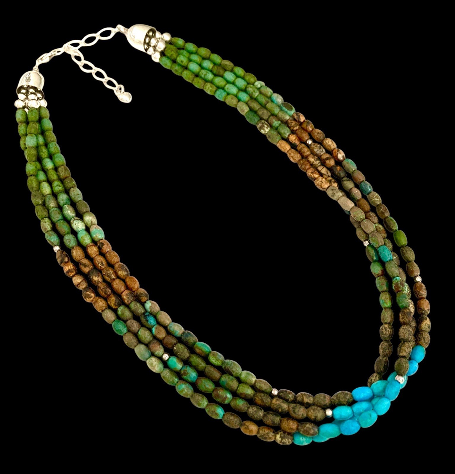 JAY KING~MINE FINDS Sterling Silver 4 STRAND TURQUOISE & JASPER Beaded Necklace