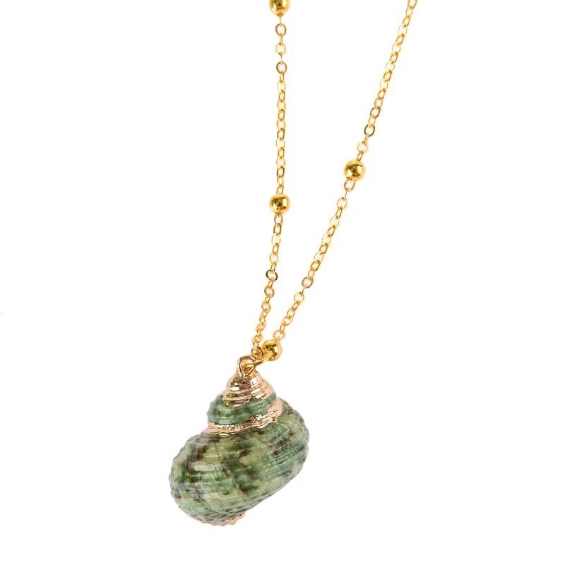 Green Turban Shell Pendant Necklace Gold Sea Nautical Mermaid Boho Jewelry