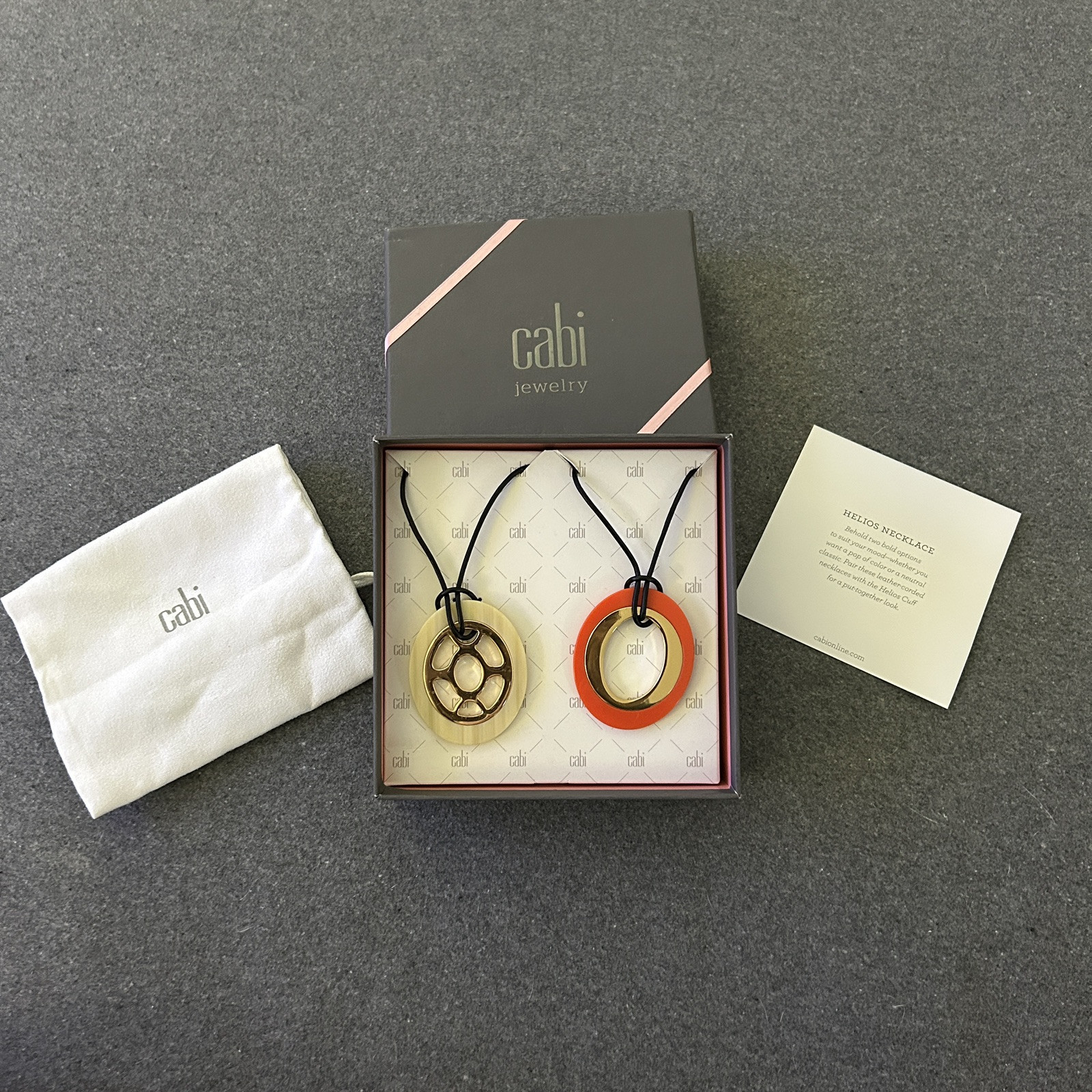 Cabi Helios Necklaces Ivory Orange Gold Tone Leather Cord NEW 15″ 17″ Style 2064