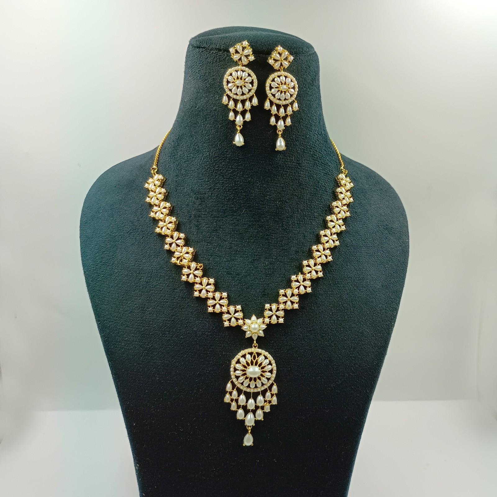 22k Gold Plated Pearl Necklace Set Indian Ethnic Wedding Choker Party Wear Jewel