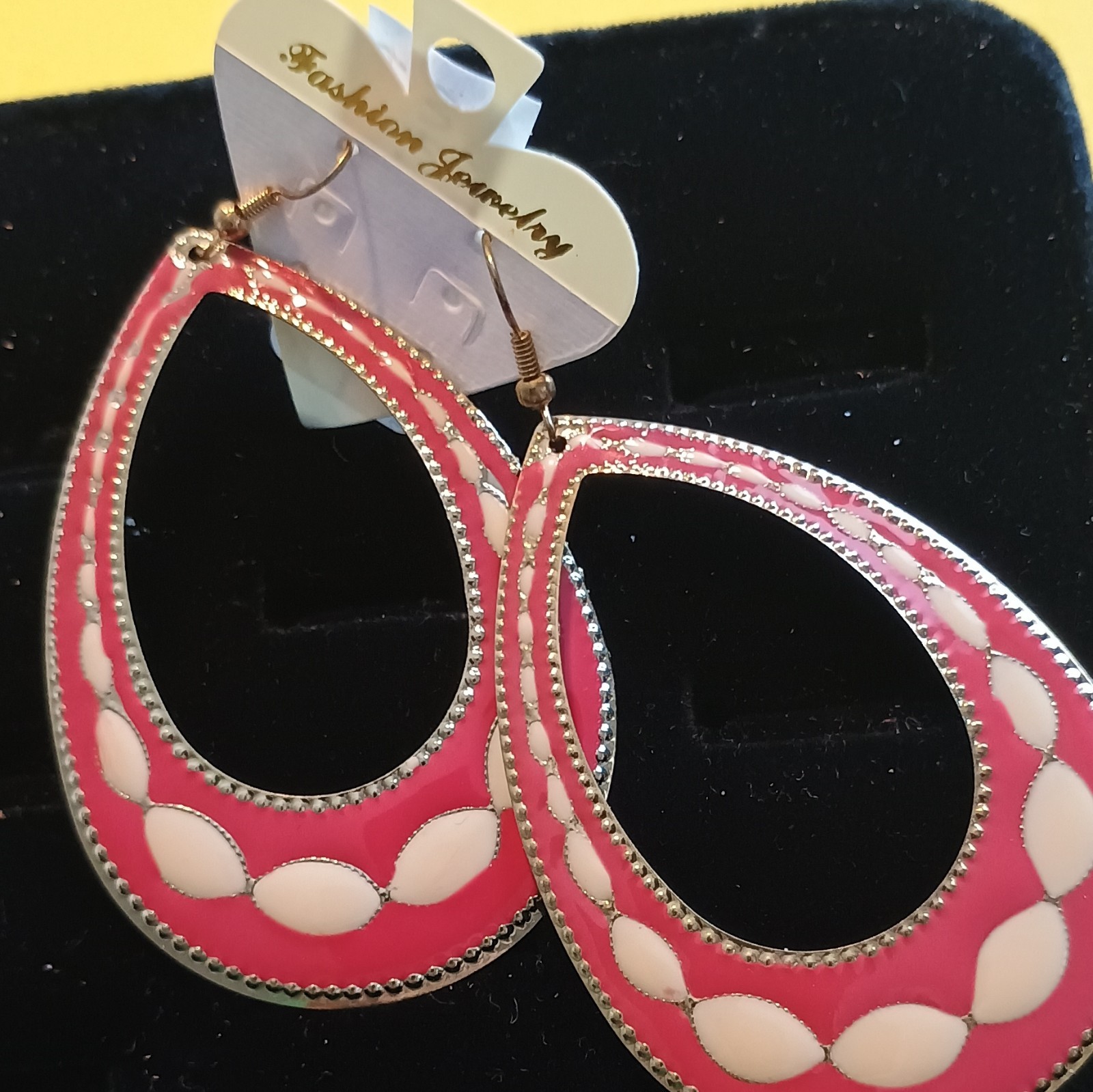 1 Pink & White Enamel Teardrop And 1 Red Enamel Earrings. Both For $9