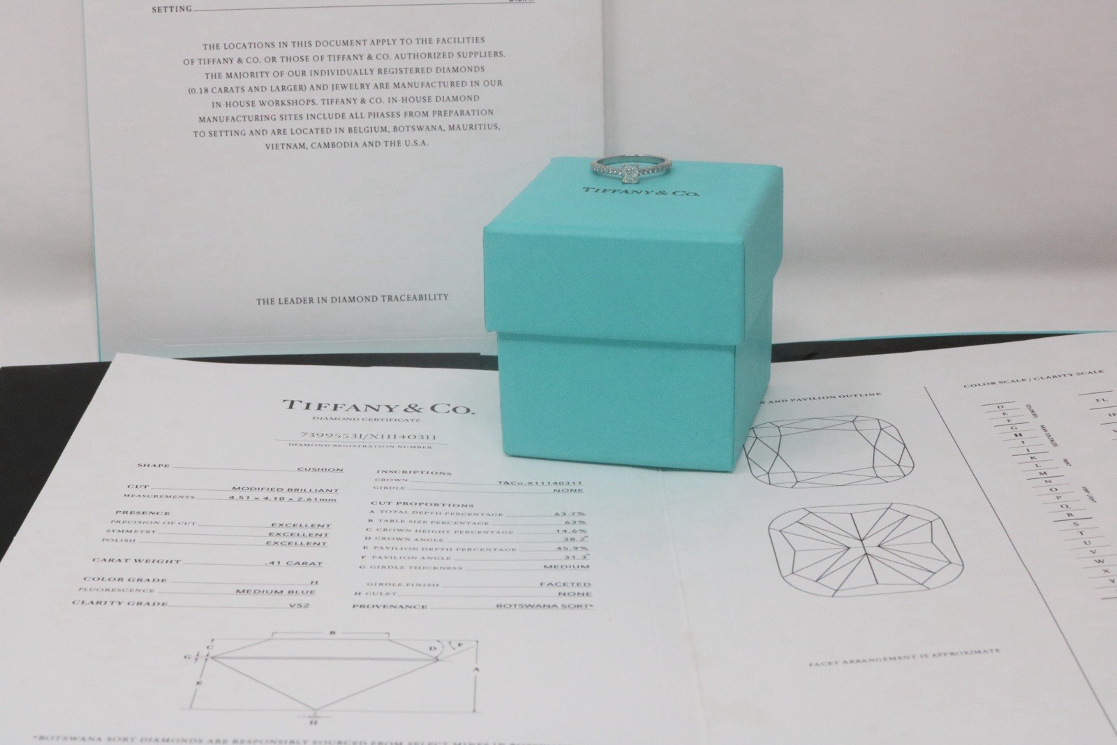 Tiffany & Co Platinum NOVO Cushion Diamond Engagement Ring 0.57ct H/VS2 $4,500