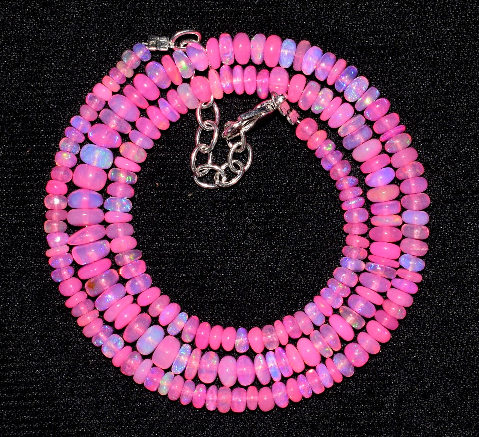 16″Natural Ethiopian Opal Wello Fire Opal Gemstone Bead Necklace