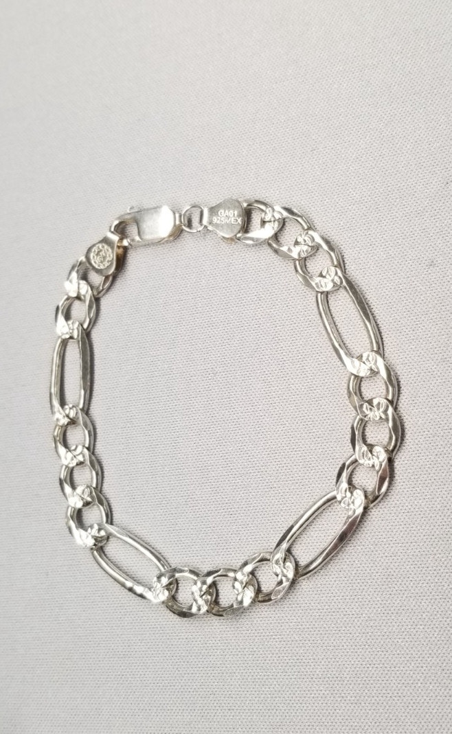 Sterling Silver 15.2g Textured 9mm Cuban Chain Bracelet 8.5″