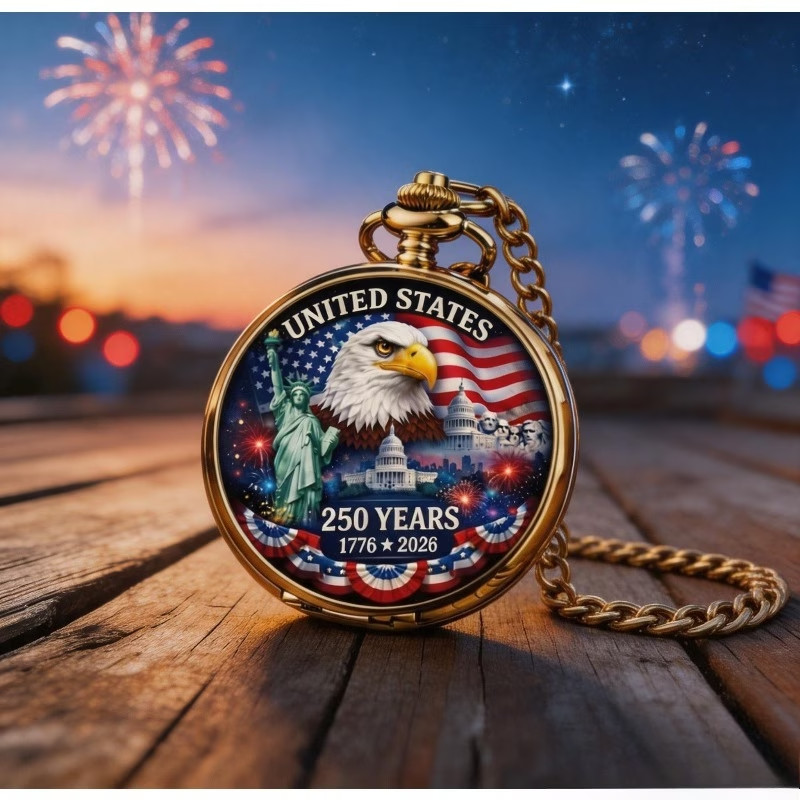 American 250Th Anniversary White Eagle Statue of Liberty Pocket Watch Gift New