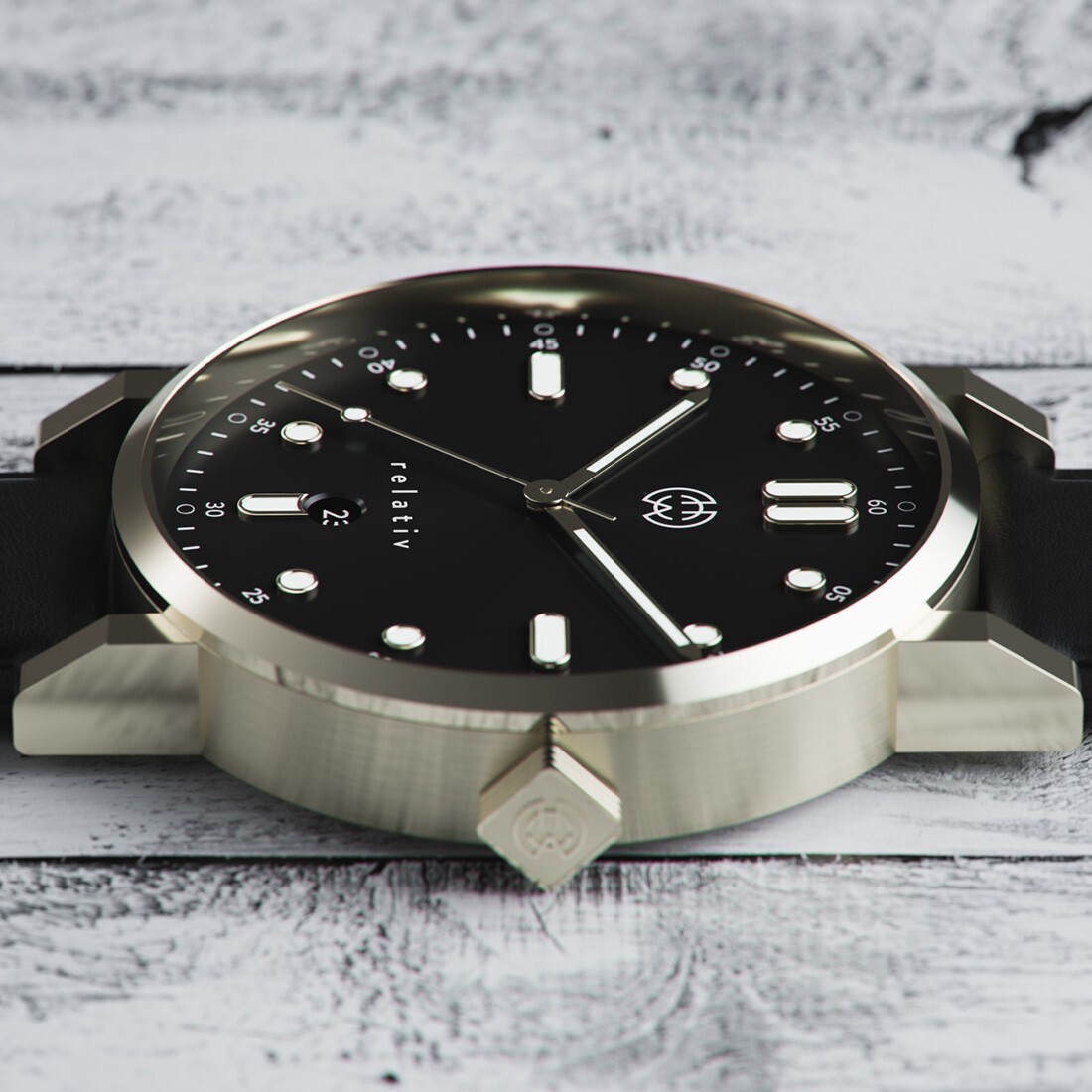 Henry ARCHER RELATIV SOL Swiss Quarzo Oro Acciaio Nero Pelle Data Orologio Uomo