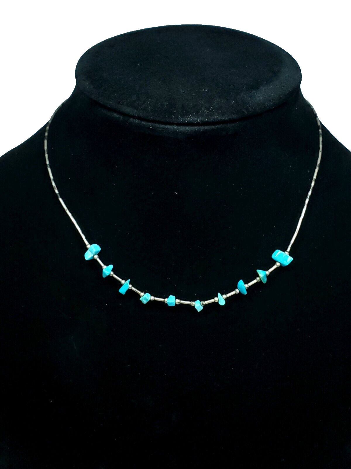 Vintage Liquid Silver Sterling Turquoise Chunk Beaded Southwestern Necklace